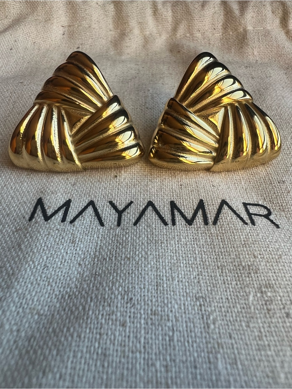 Mayamar 24k Gold Plated Sculpted Statement Earrings NWOT